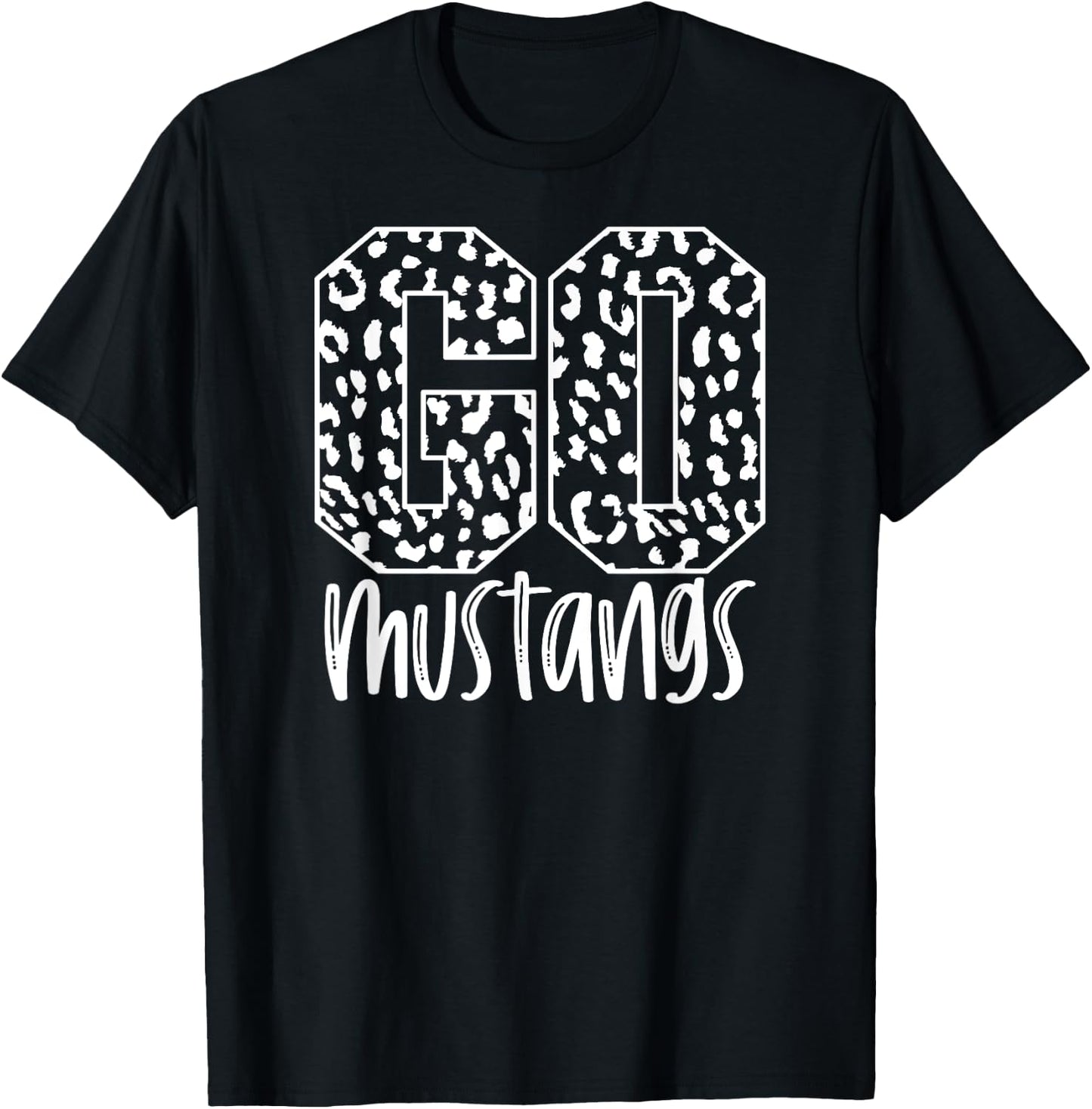 Mustangs Team Mascot School Spirit Game Night Leopard Print T-Shirt - T-Shirt | Black