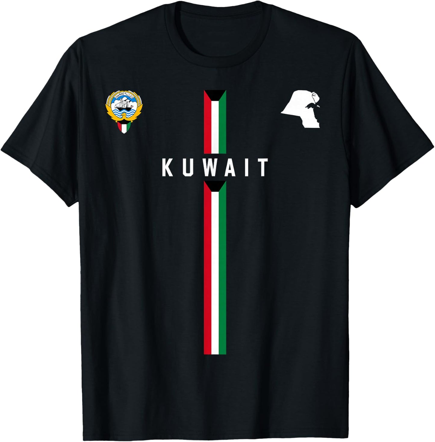 Kuwait Flag, Silhouette map of Kuwait, National Emblem T-Shirt - T-Shirt | Black