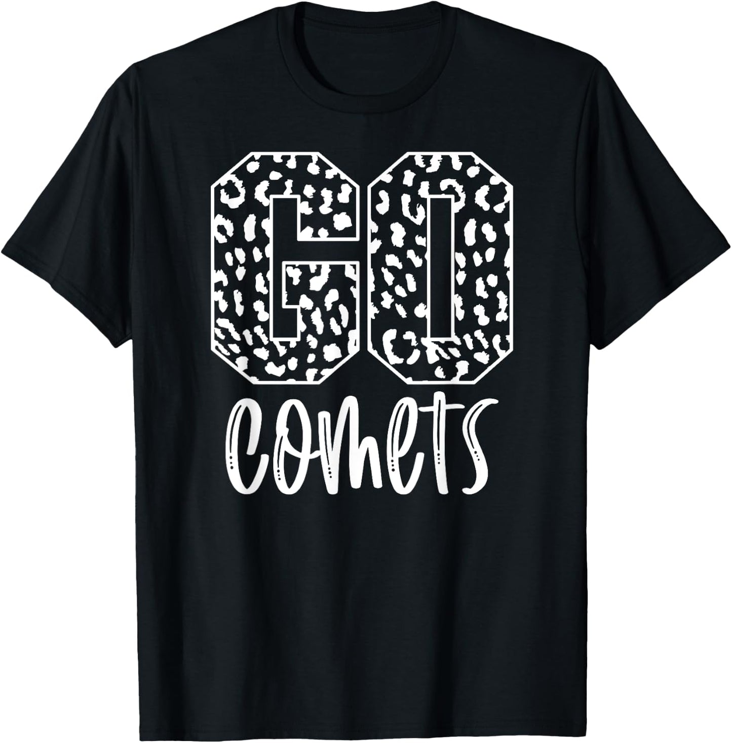 Comets Team Mascot School Spirit Game Night Leopard Print T-Shirt - T-Shirt | Black