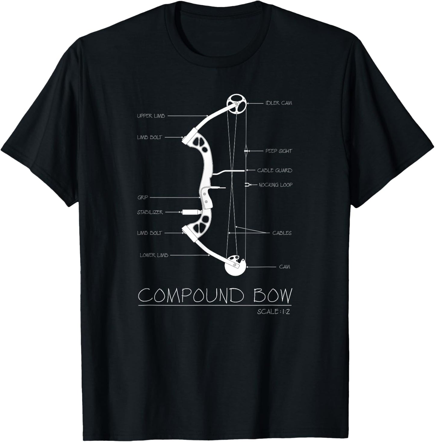 Compound Bow Drawing Design Archery Bow Arrow Shoot Engineer T-Shirt - T-Shirt | Black