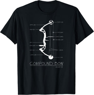 Compound Bow Drawing Design Archery Bow Arrow Shoot Engineer T-Shirt - T-Shirt | Black