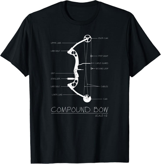 Compound Bow Drawing Design Archery Bow Arrow Shoot Engineer T-Shirt - T-Shirt | Black