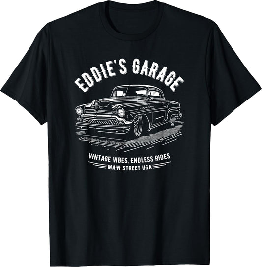 Eddie's Garage Hotrod Classic Car Design for the Name Eddie T-Shirt - T-Shirt | Black