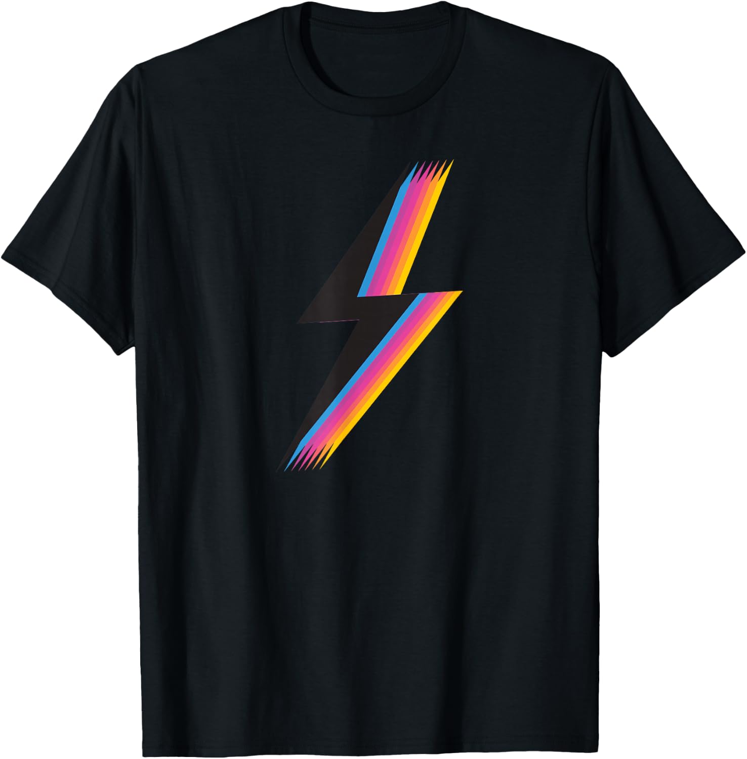 Lightning Bolt with Cool Colorful Retro Graphic T-Shirt - T-Shirt | Black
