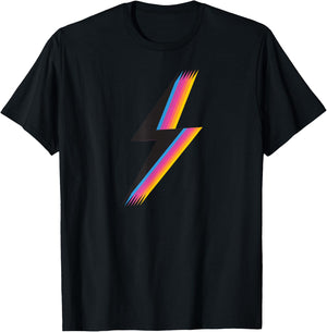 Lightning Bolt with Cool Colorful Retro Graphic T-Shirt - T-Shirt | Black