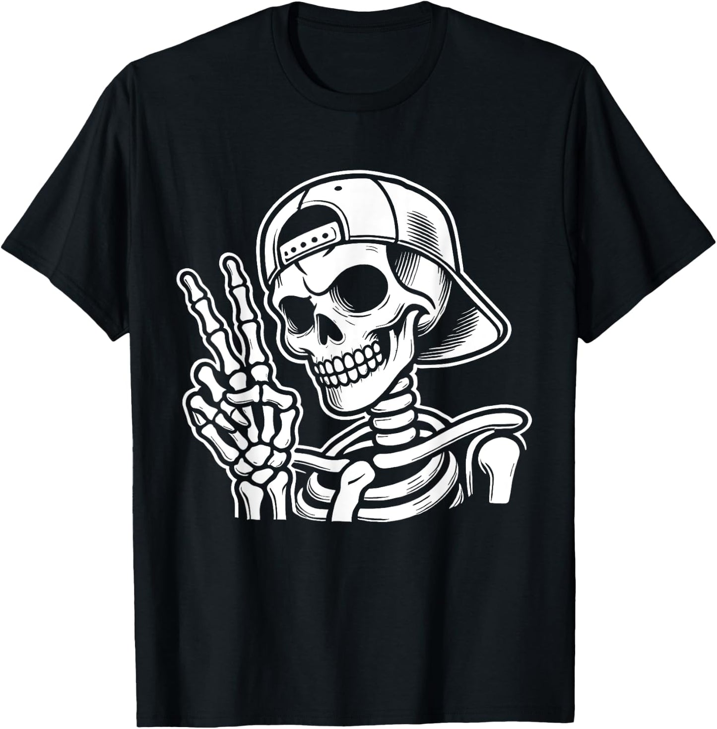 Skeleton Hand Peace Sign Retro Halloween Skeleton Hand Sign T-Shirt - T-Shirt | Black