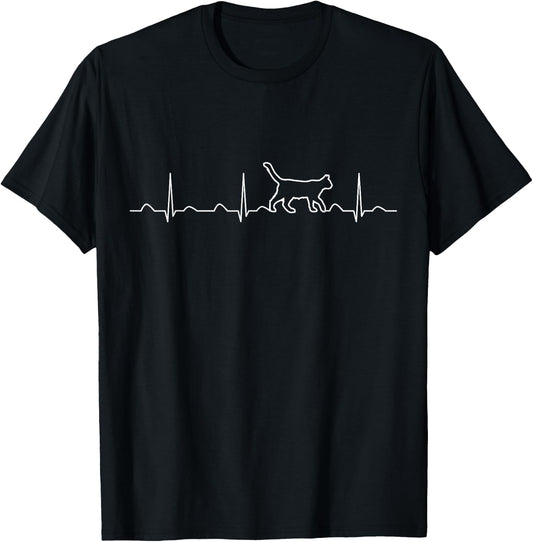 Cat Heartbeat Shirt, Funny Cute Feline Pet Owner Gift T-Shirt - T-Shirt | Black