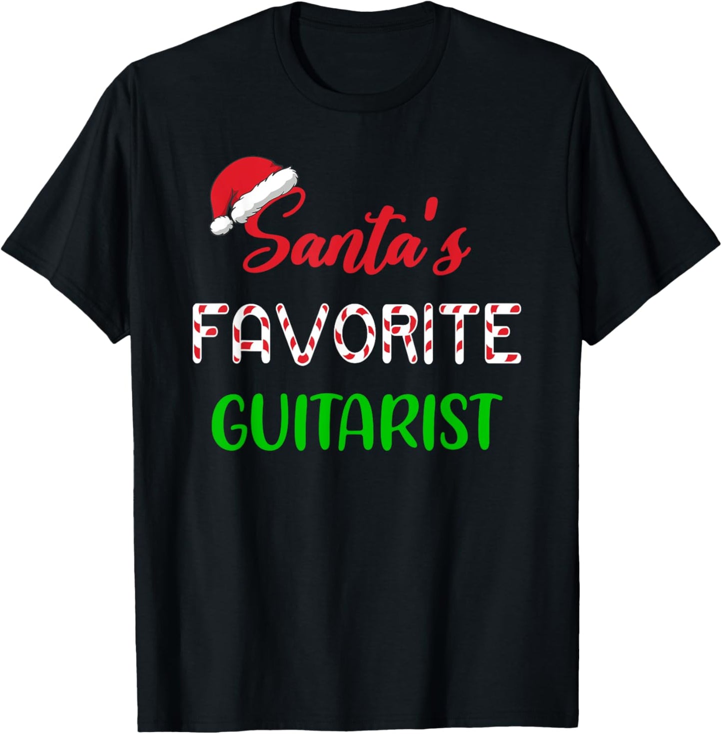Santas Favorite Guitarist Gift Funny guitar Christmas Pajama T-Shirt - T-Shirt | Black