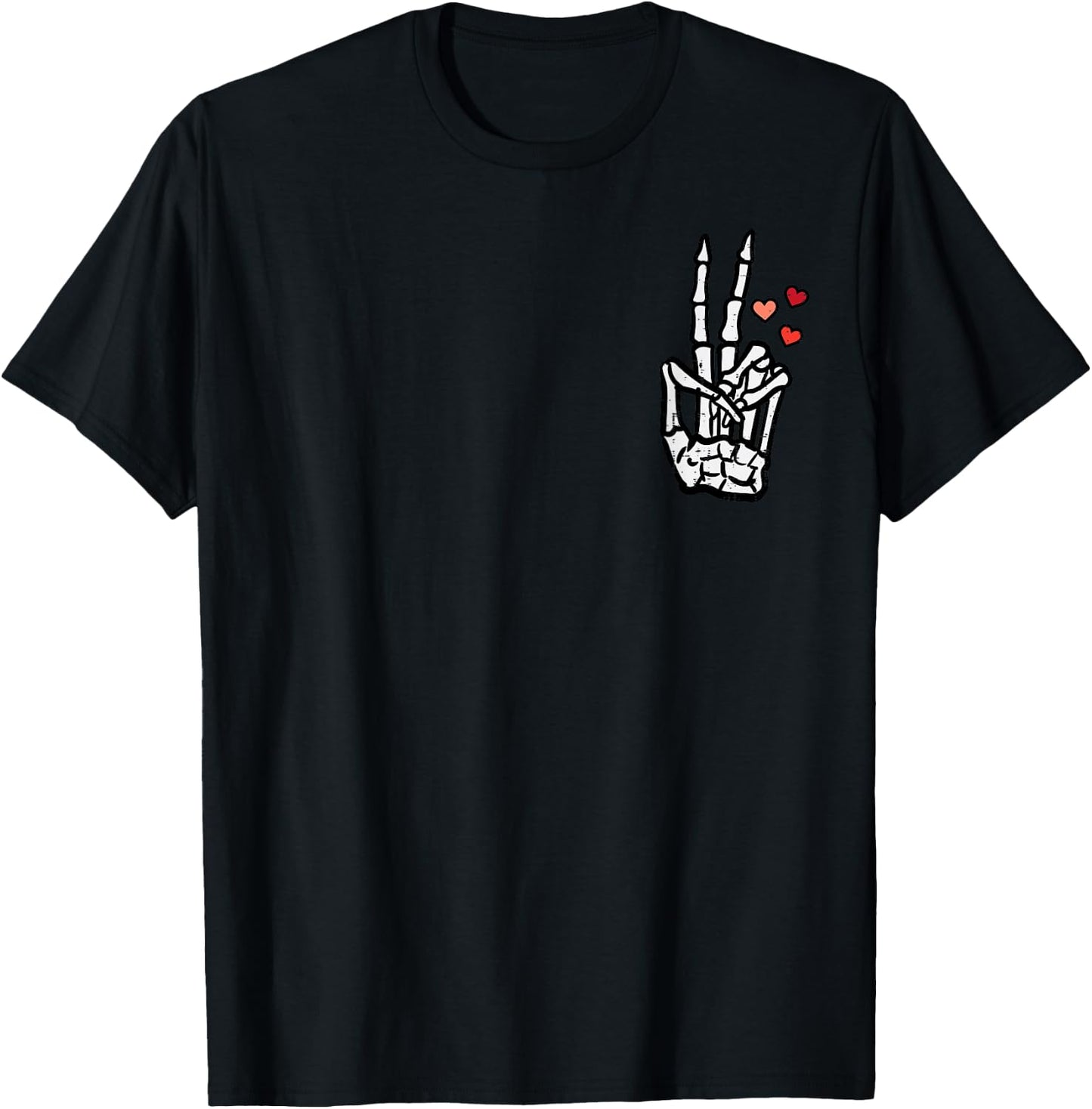 Valentines Day Skeleton Hand Peace Pocket Men Women Kids T-Shirt - T-Shirt | Black