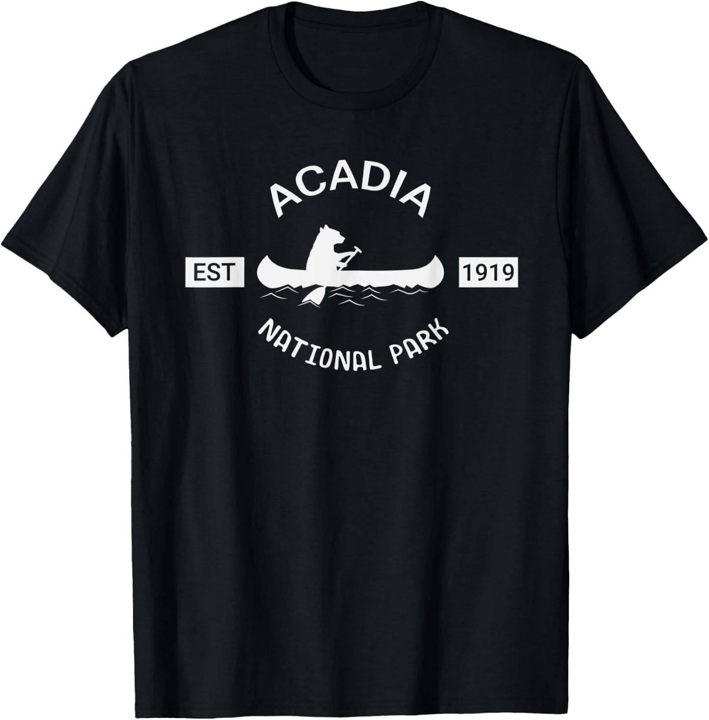 Maine Acadia National Park Bear Canoe Silhouette T-Shirt - T-Shirt | Black