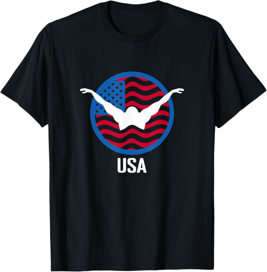 USA Swim Shirt, USA Summer Swimming 2024 Games Men Women Kids T-Shirt - T-Shirt | Black