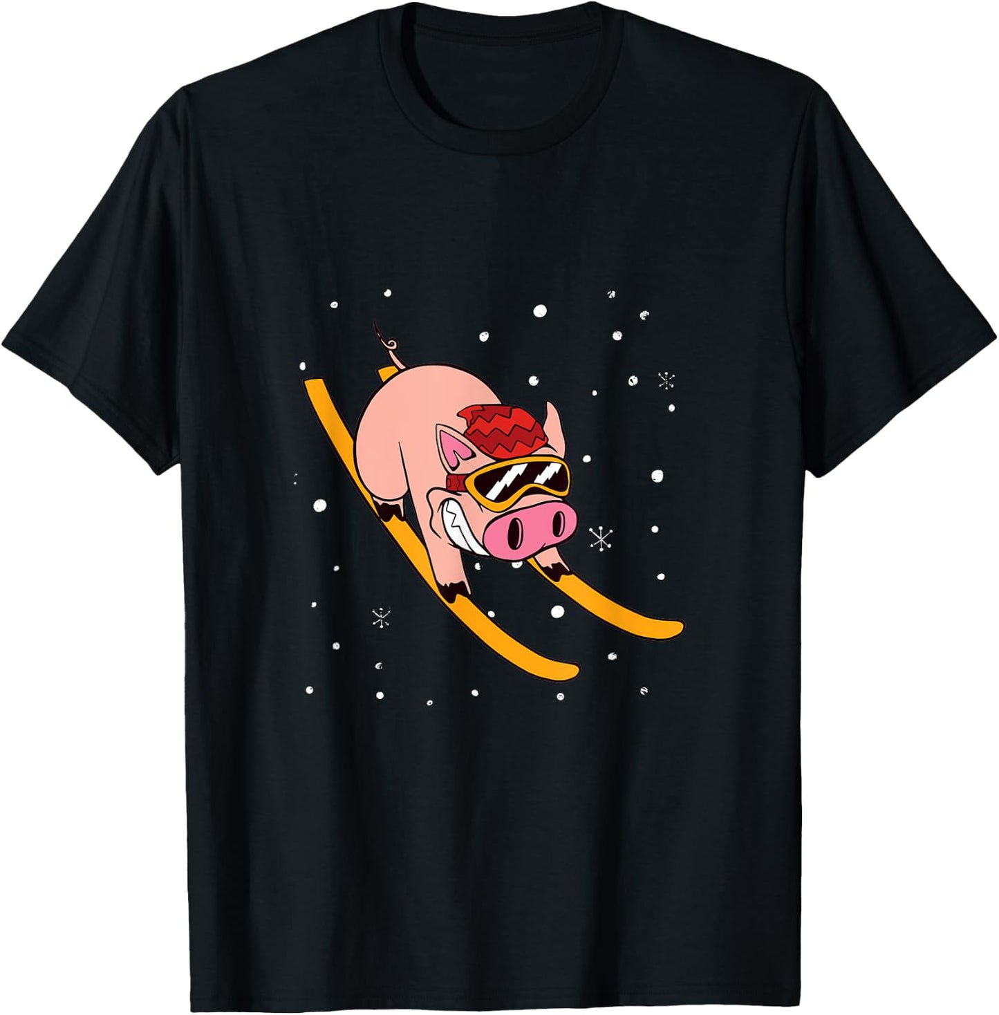 Pig on Skis - Skier Funny Ski Vacation T-Shirt - T-Shirt | Black