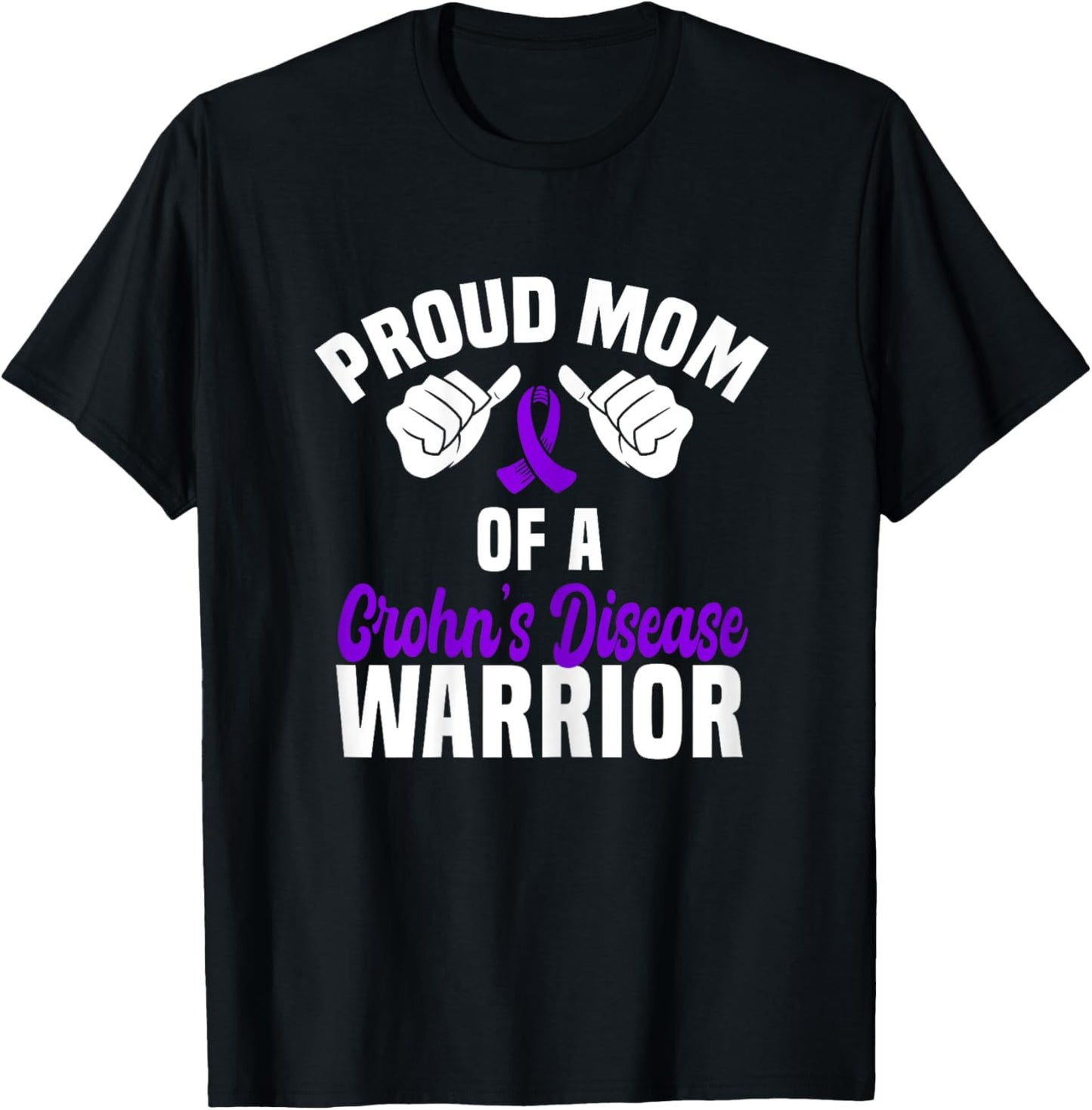 Proud Mom Of A Crohn's Disease Warrior Support Purple Ribbon T-Shirt - T-Shirt | Black