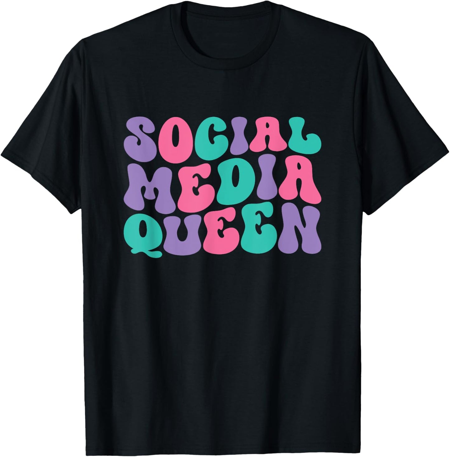 Social Media Queen Retro Vintage Groovy Wavy T-Shirt - T-Shirt | Black