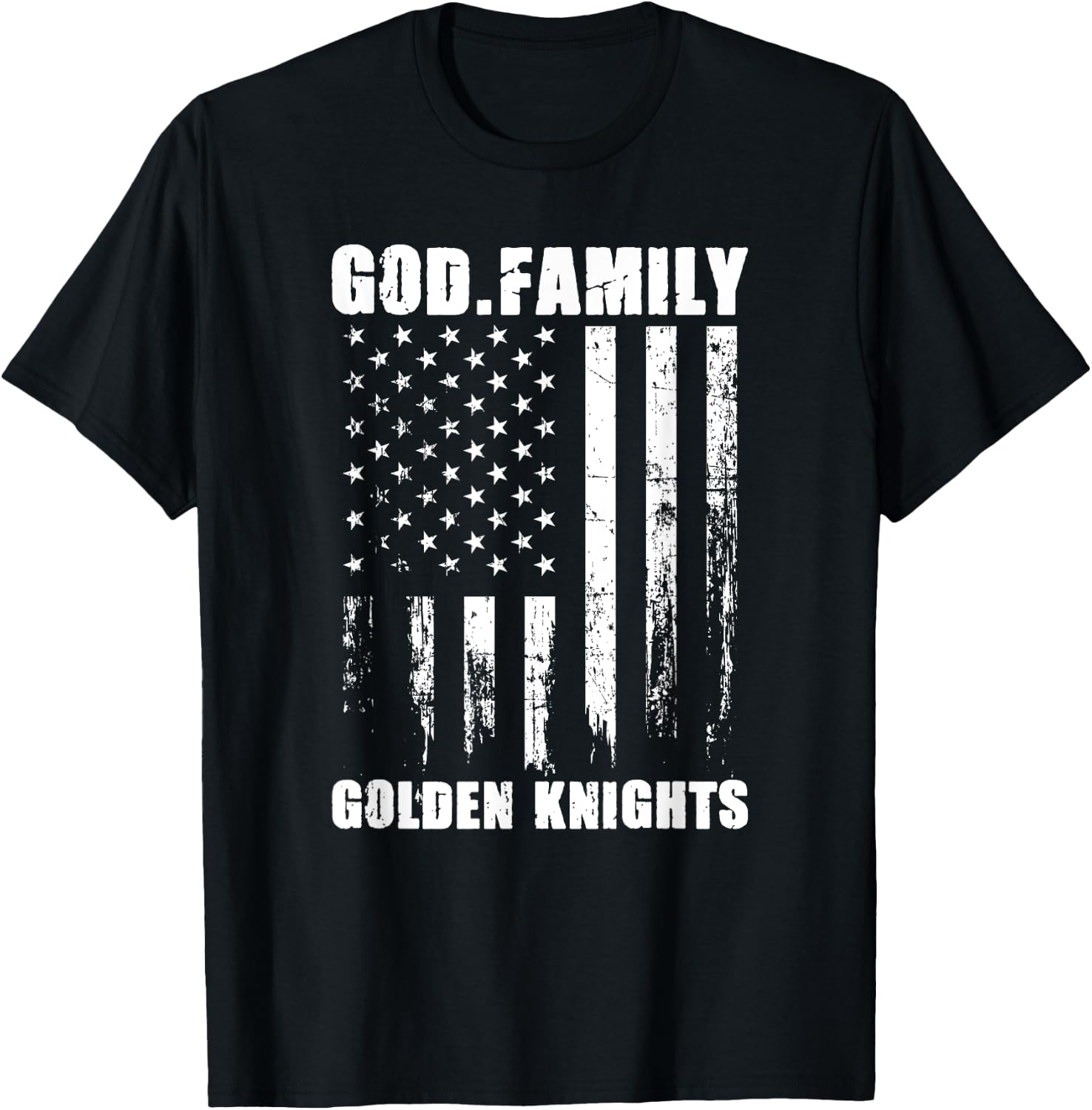 God. Family. Golden Knights. Vintage USA Flag T-Shirt - T-Shirt | Black