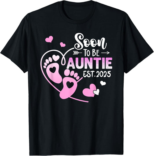 Coming Soon 2025 Soon To Be Auntie est. 2025 T-Shirt - T-Shirt | Black
