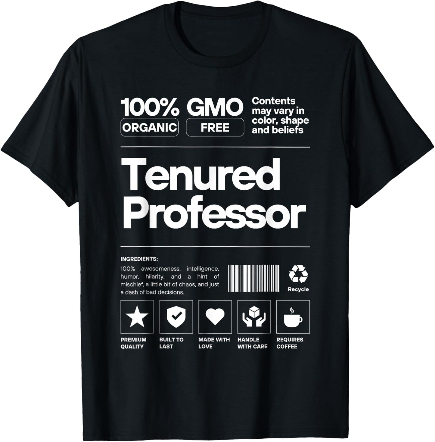 Tenured AF | Professor Promotion | Full Professor 100% Cotton Black T-Shirt - T-Shirt | Black