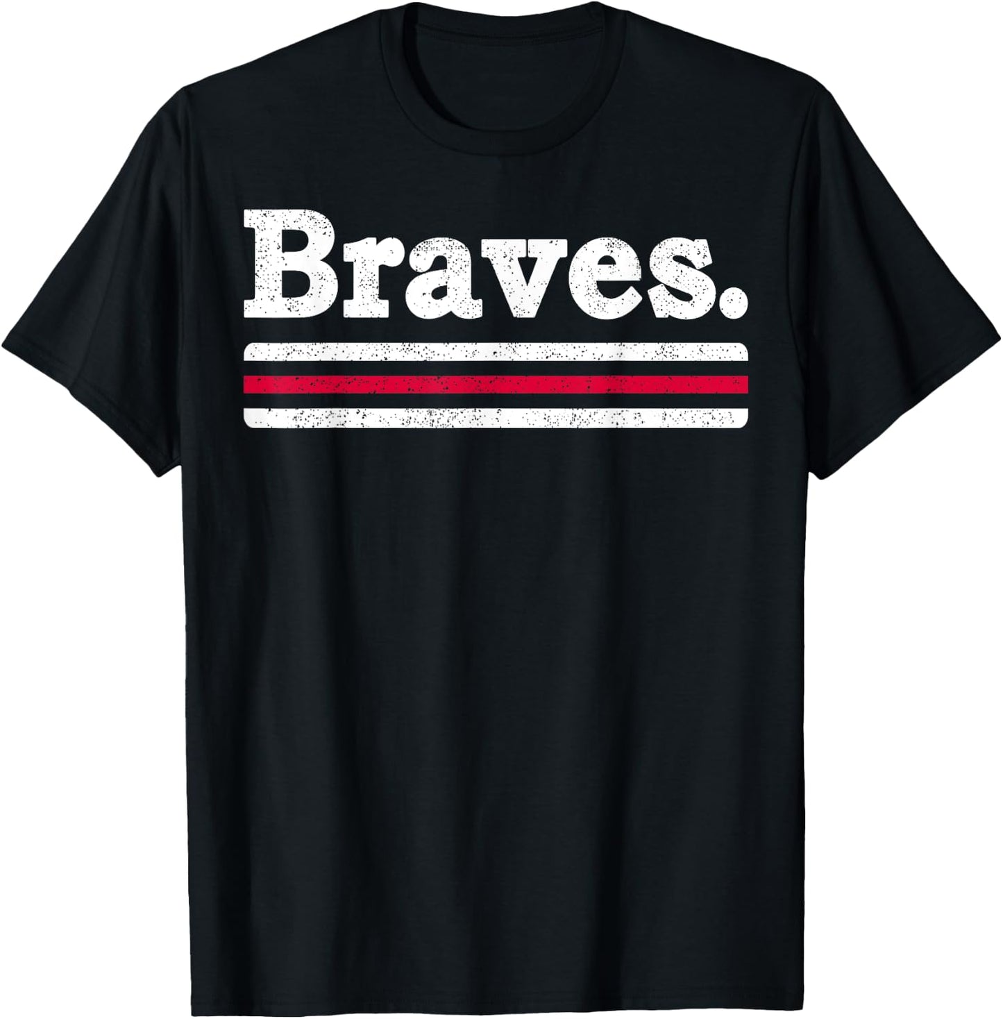 Vintage Braves Retro Three Stripes Weathered Shirt Men Women T-Shirt - T-Shirt | Black
