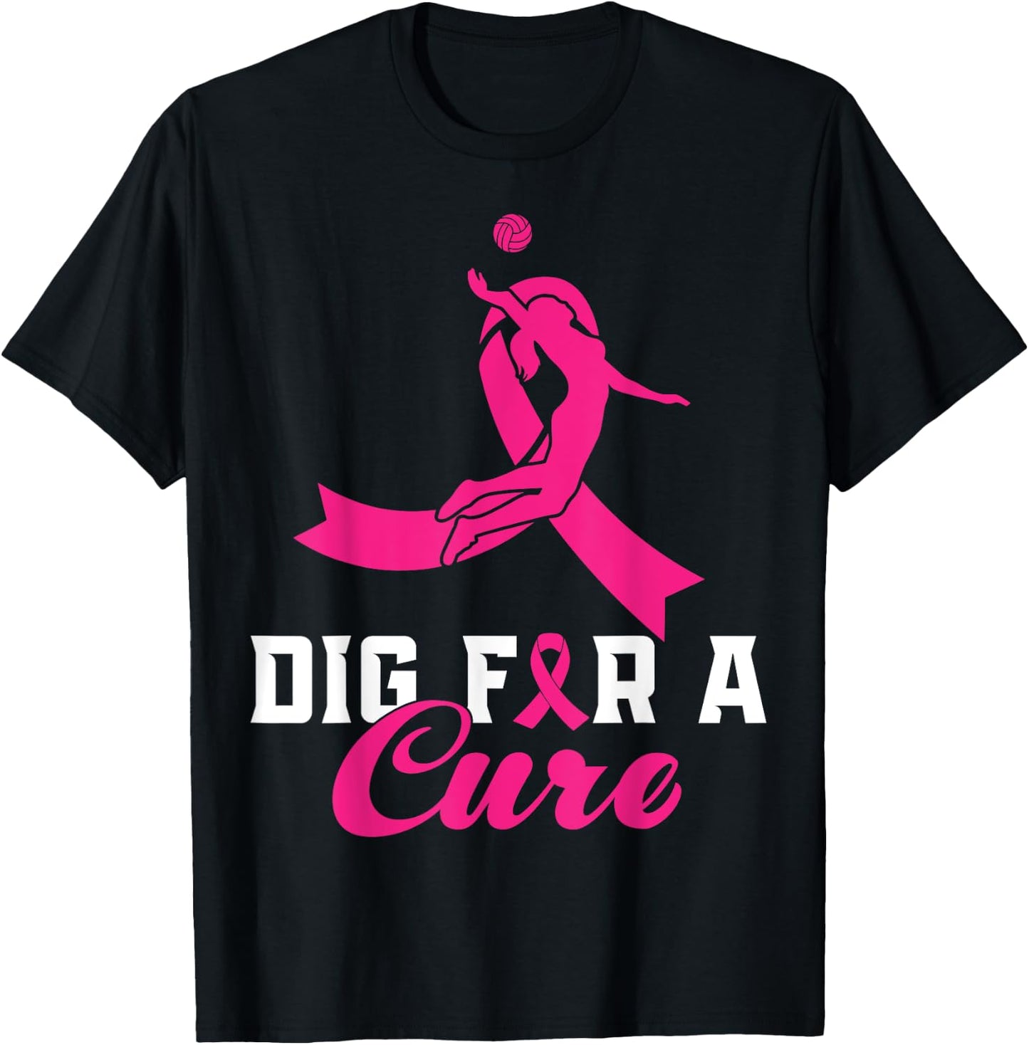 Dig For A Cure Breast Cancer Awareness Volleyball Pink T-Shirt - T-Shirt | Black