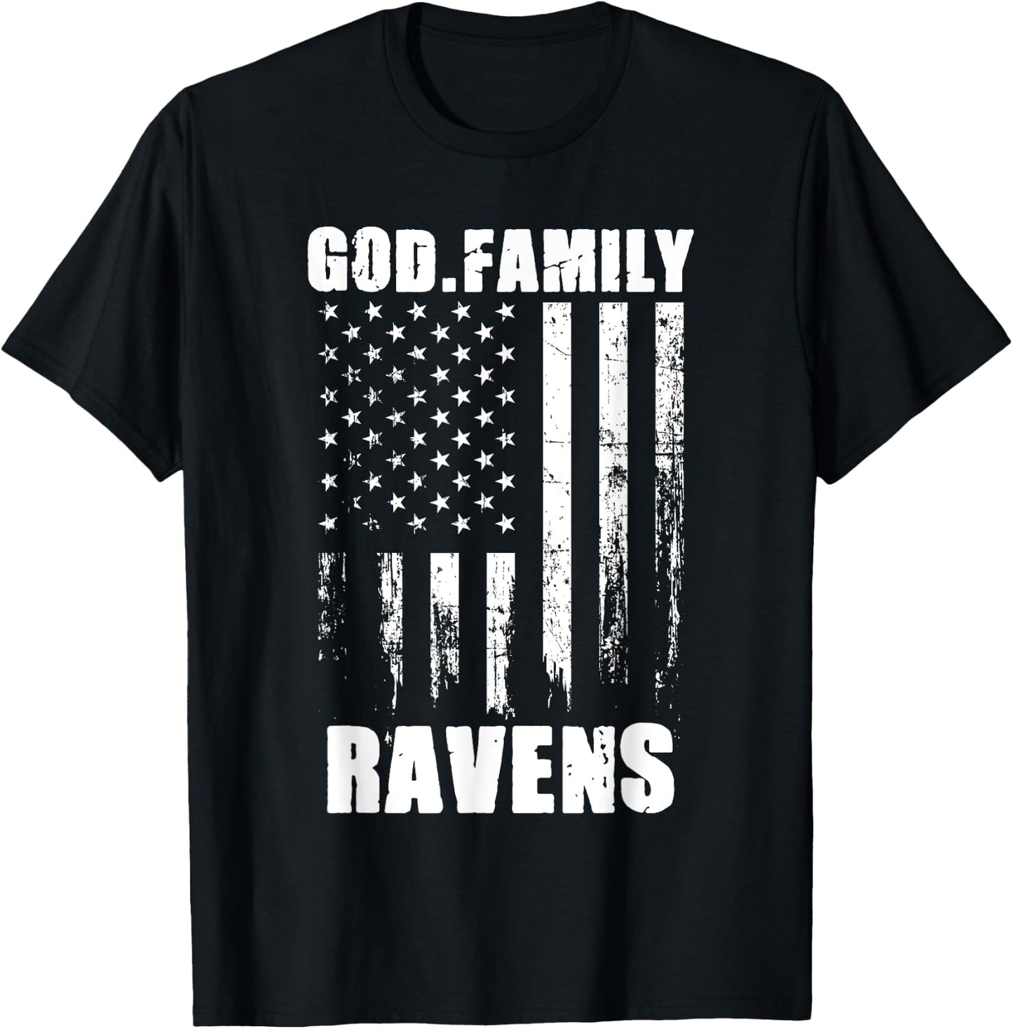 God. Family. Ravens. Vintage USA Flag T-Shirt - T-Shirt | Black