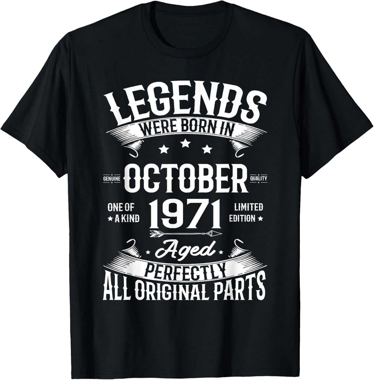 Legends Were Born in October 1971 Vintage Birth Of Birthday T-Shirt - T-Shirt | Black