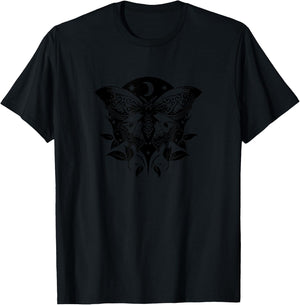 Moth, moon, butterfly, leafs, stars, goth, magic, mystic T-Shirt - T-Shirt | Black
