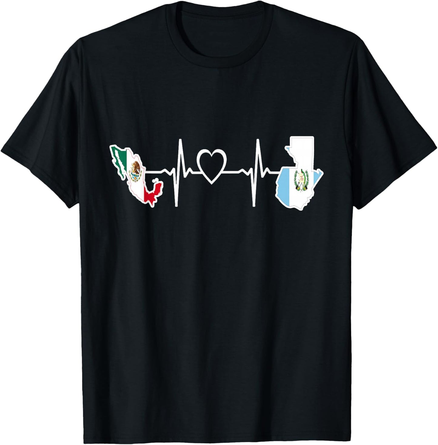 Mexican Guatemalan Flag Shirt Guatemala Mexico Heartbeat T-Shirt - T-Shirt | Black