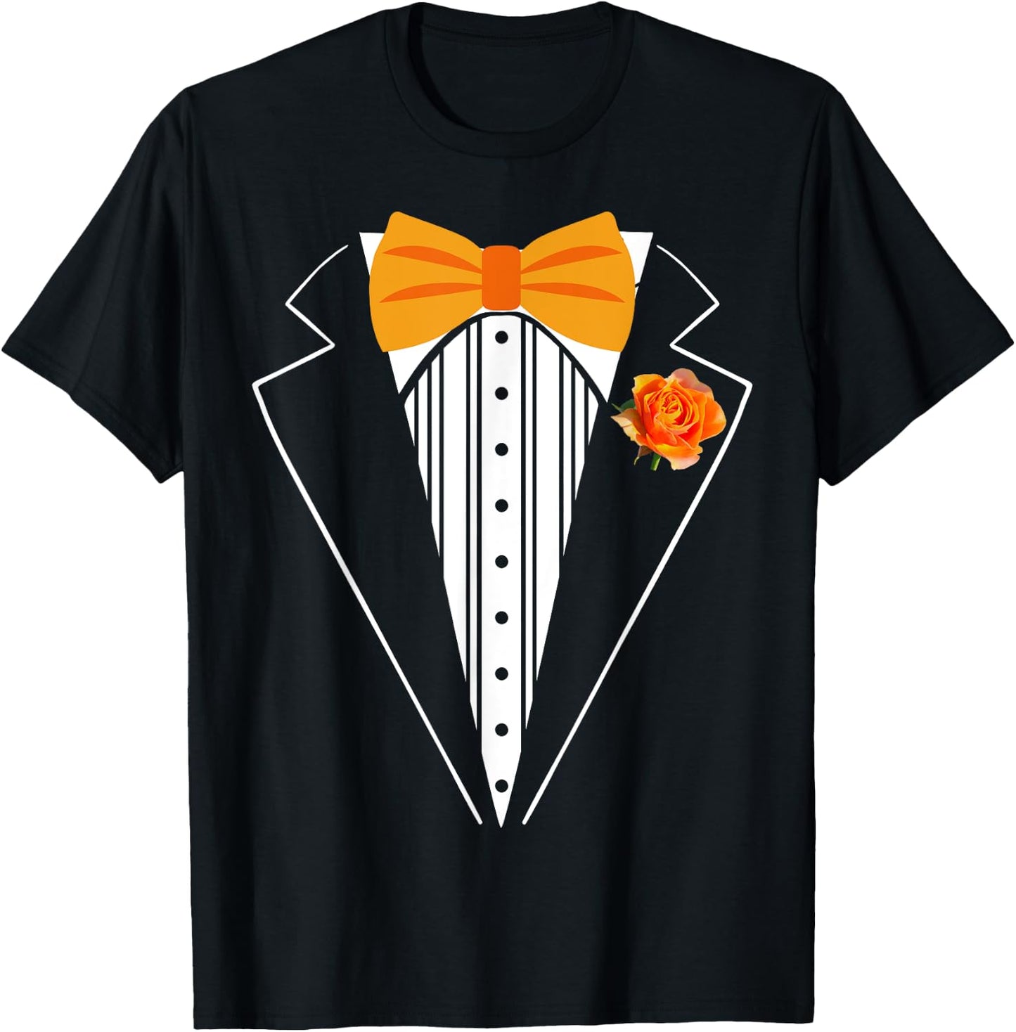 Kids Adult Orange Bowtie Tuxedo Toddler Costume Youth Tux T-Shirt - T-Shirt | Black