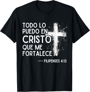 Filipenses 4:13 4 13, with Bible Verses in Spanish Christian T-Shirt - T-Shirt | Black