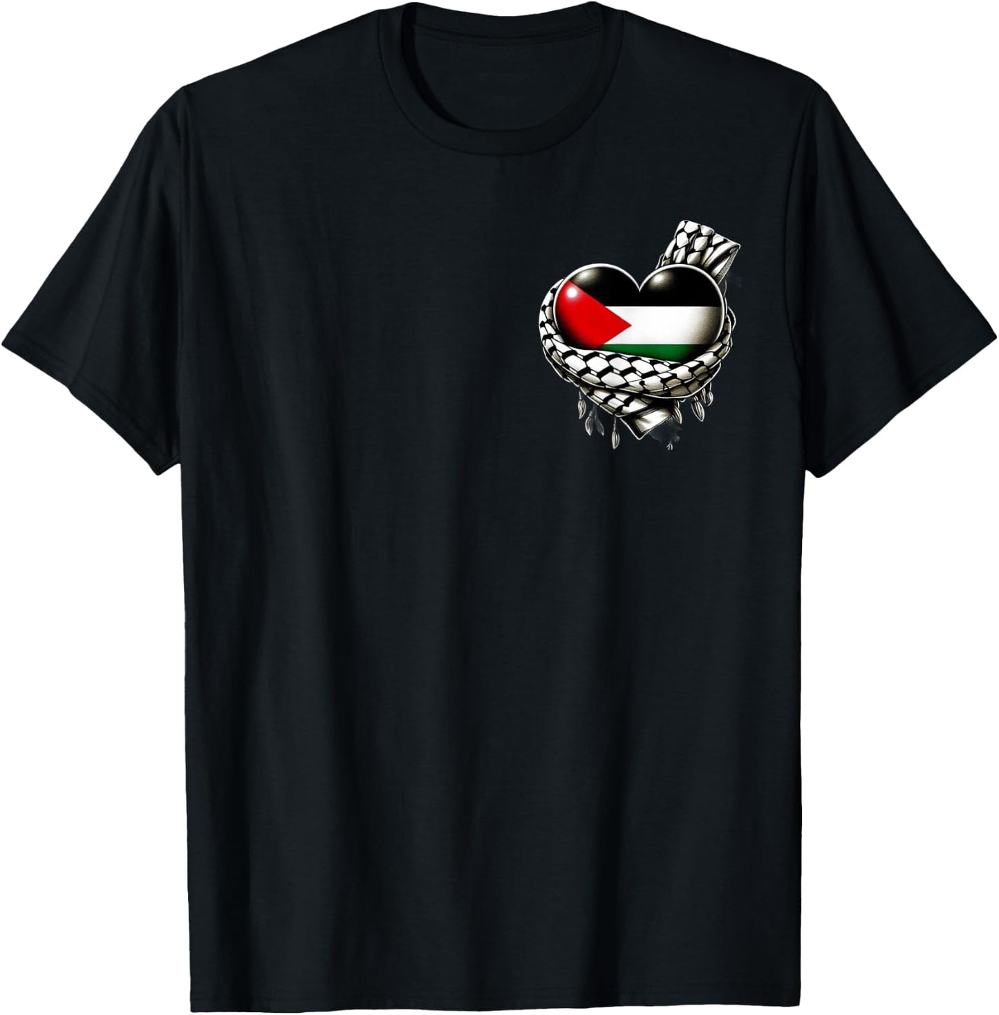 Palestine Heart Flag Palestinian Keffiyeh Palestine T-Shirt - T-Shirt | Black
