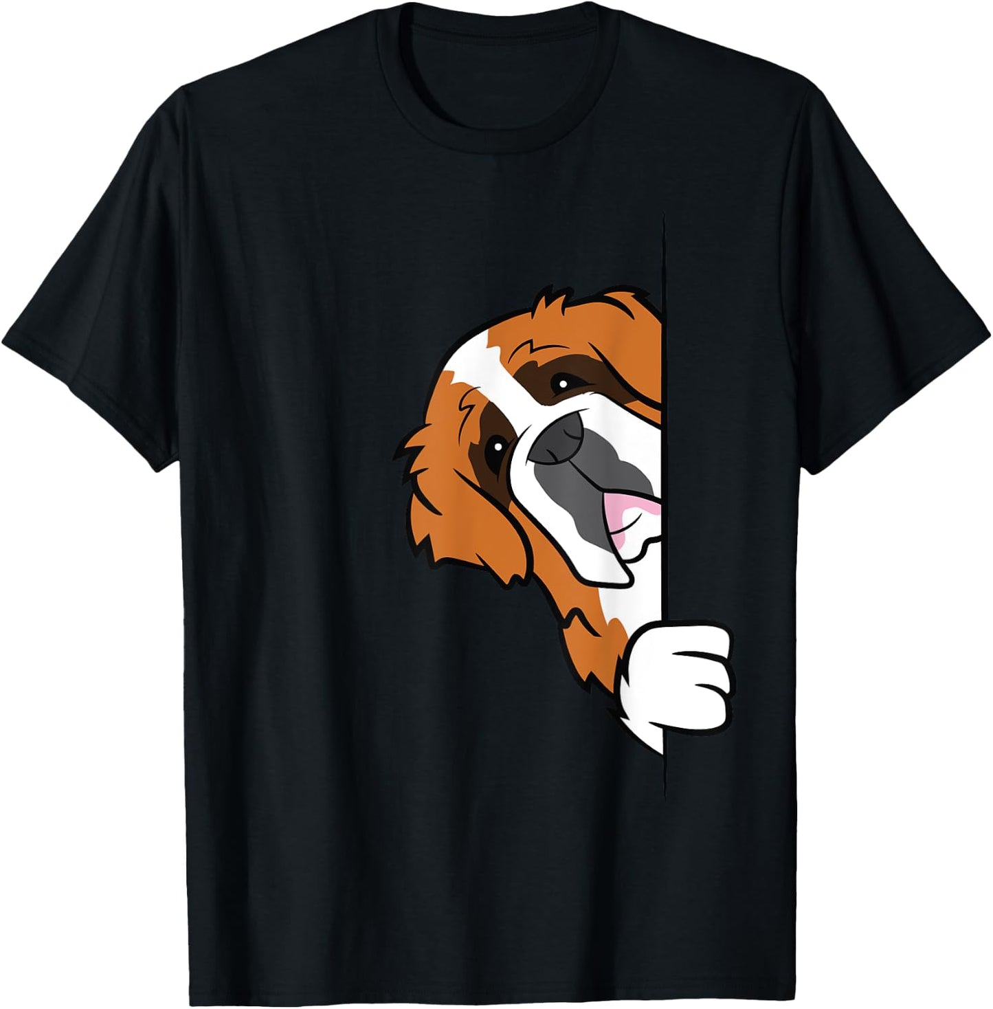 Cute Saint Bernard Dog Peeking From Side Funny Saint Bernard T-Shirt - T-Shirt | Black