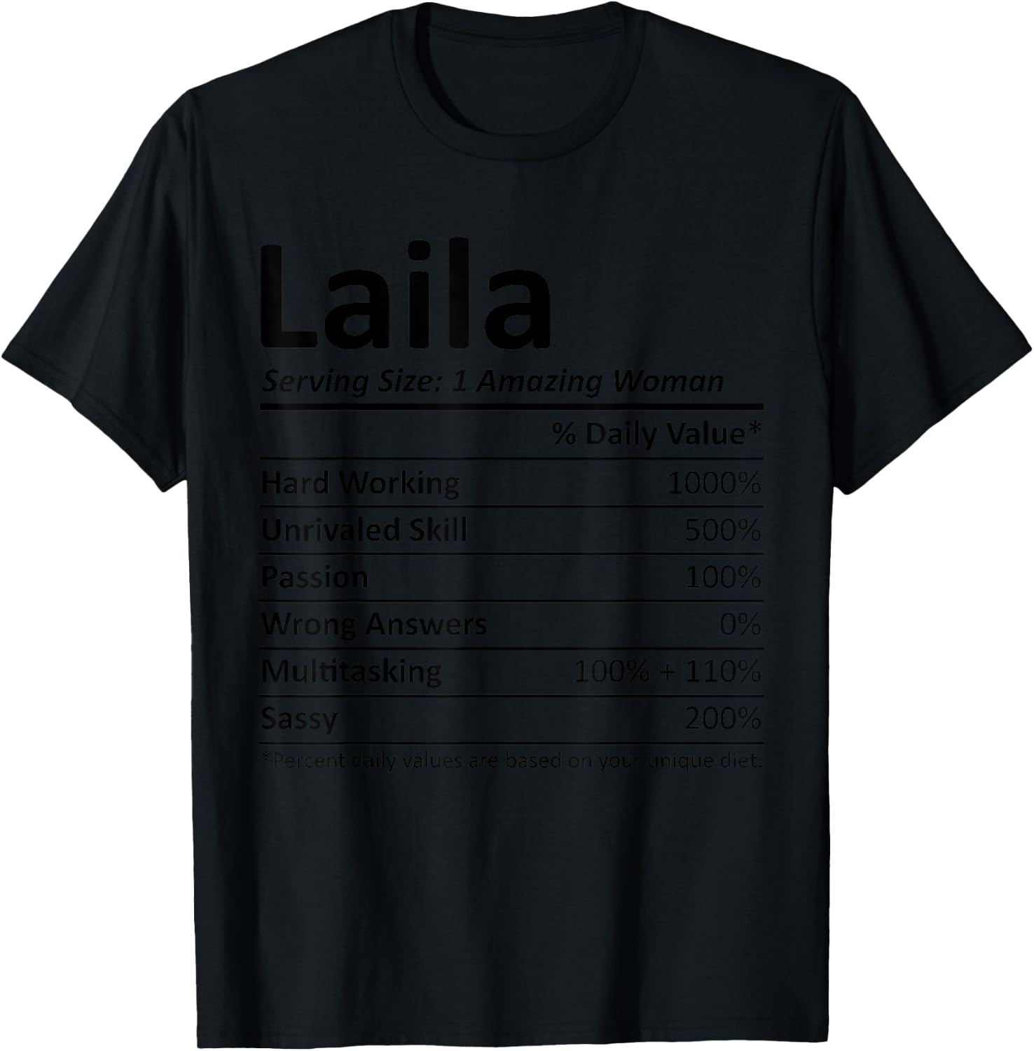 LAILA Nutrition Personalized Name Funny Christmas Idea T-Shirt - T-Shirt | Black