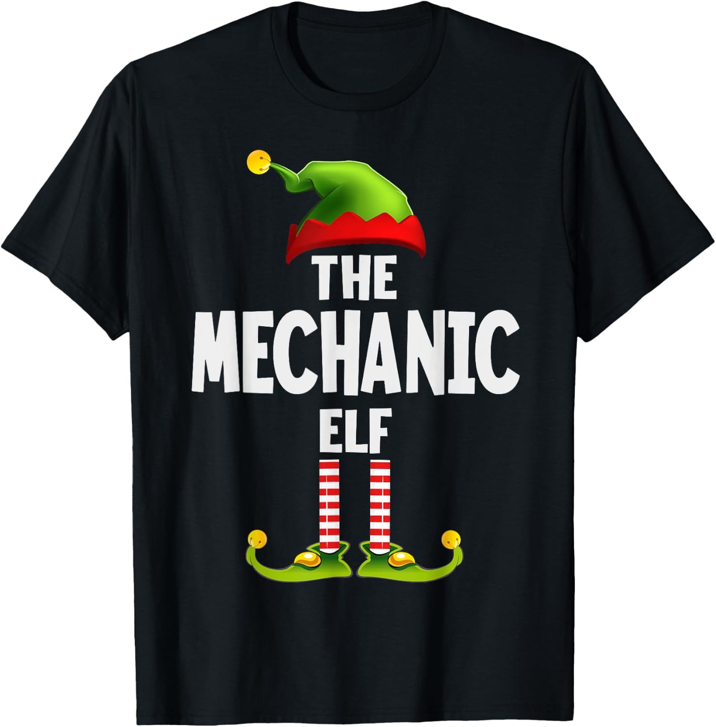 The Mechanic Elf Pajama Christmas Matching Family T-Shirt - T-Shirt | Black