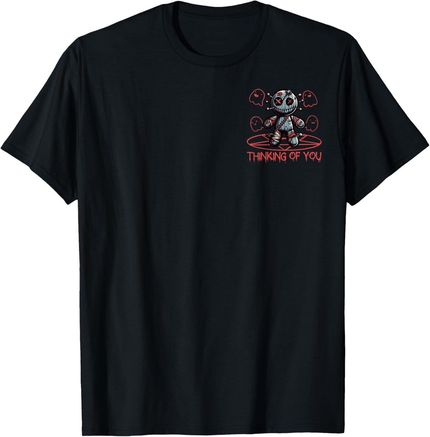 Thinking of You Voodoo Doll Creepy Halloween Minimalist T-Shirt - T-Shirt | Black
