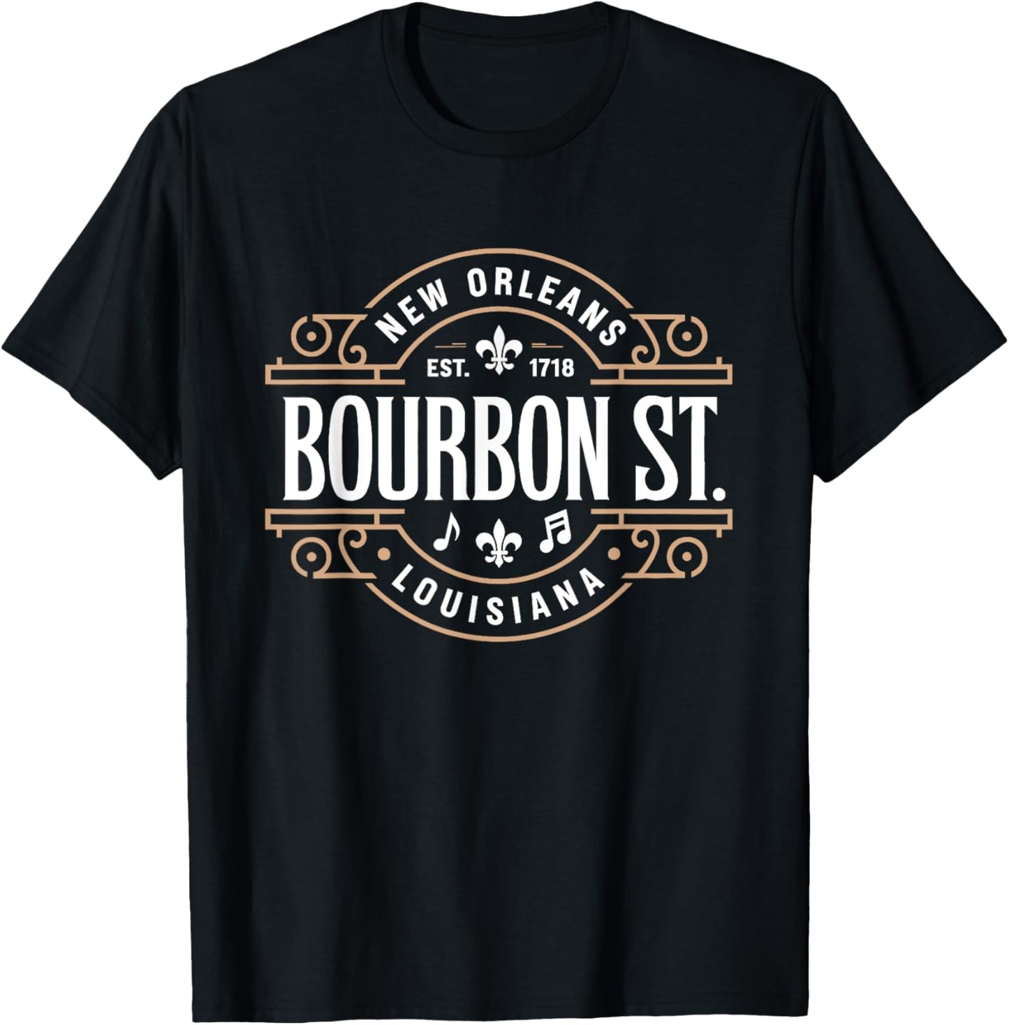 Bourbon Street New Orleans Music Est 1718 Vintage T-Shirt - T-Shirt | Black