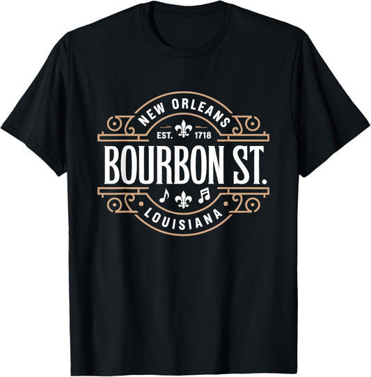 Bourbon Street New Orleans Music Est 1718 Vintage T-Shirt - T-Shirt | Black