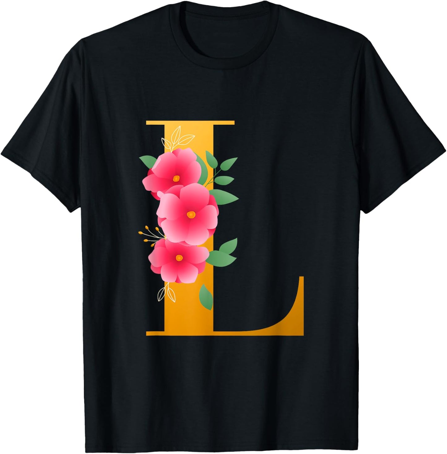 Floral L Alphabet Cute Initial Monogram Letter L Graphic T-Shirt - T-Shirt | Black