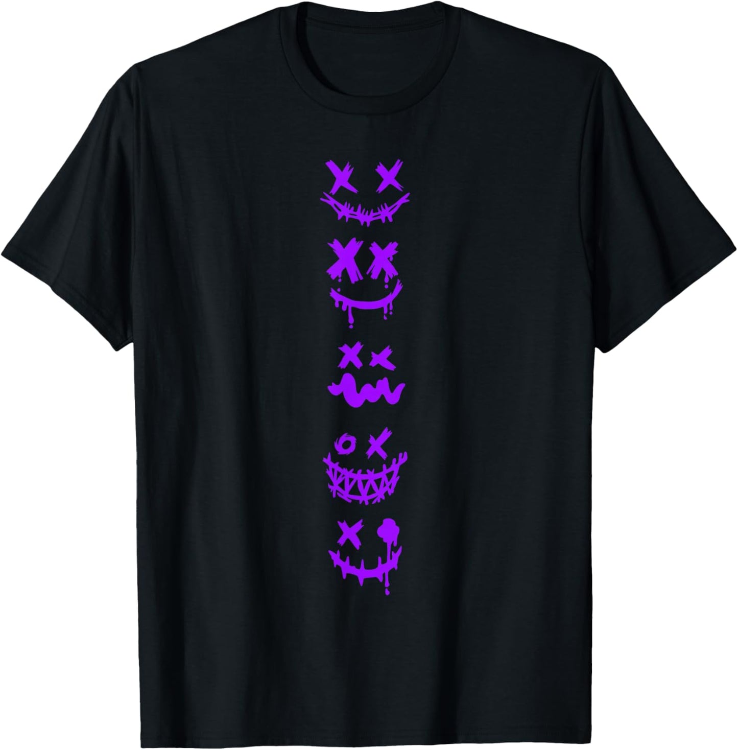 Purple Grunge Monster Smile Faces Purple Graphic T-Shirt - T-Shirt | Black