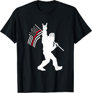 Bigfoot Firefighter Thin Red Line Flag for Dad and Mom T-Shirt - T-Shirt | Black