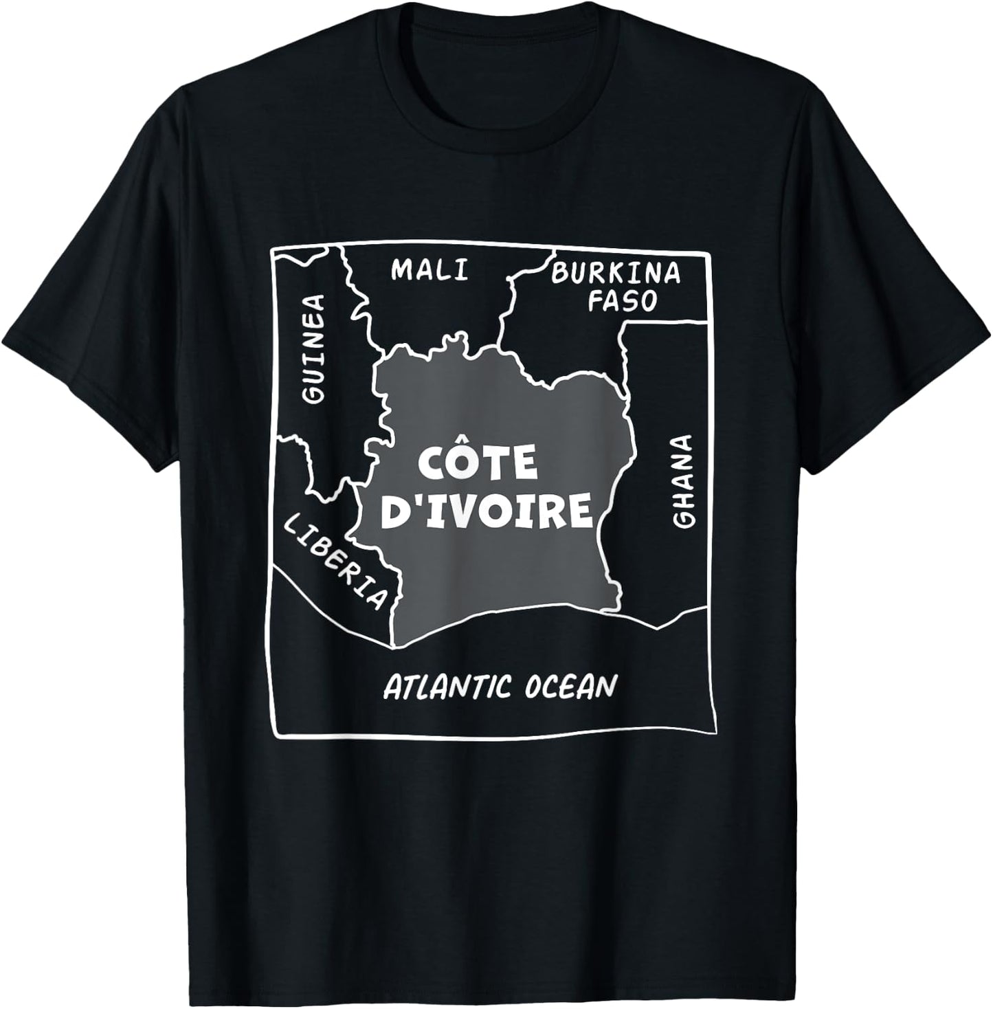 Hand drawn white line political map of Ivory Coast T-Shirt - T-Shirt | Black