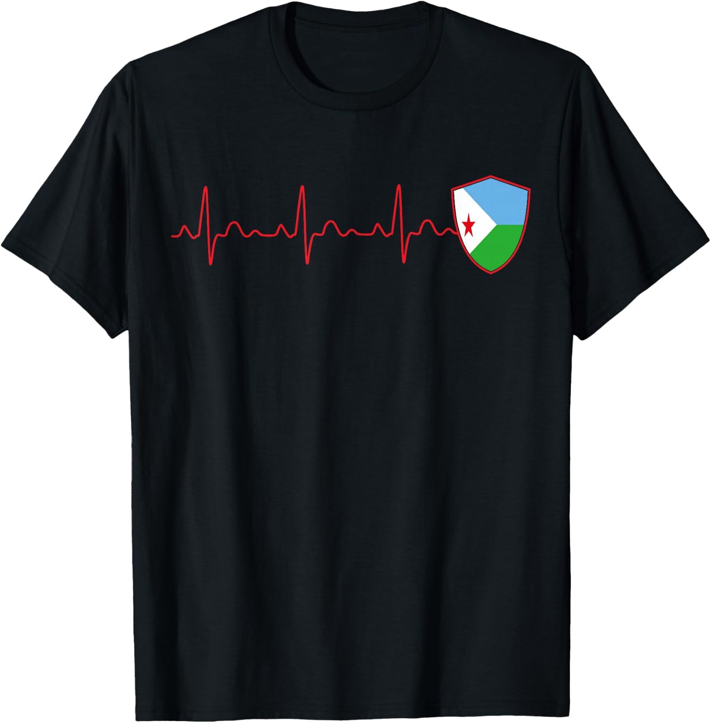Djibouti Flag Heartbeat EKG Patriotic National T-Shirt - T-Shirt | Black