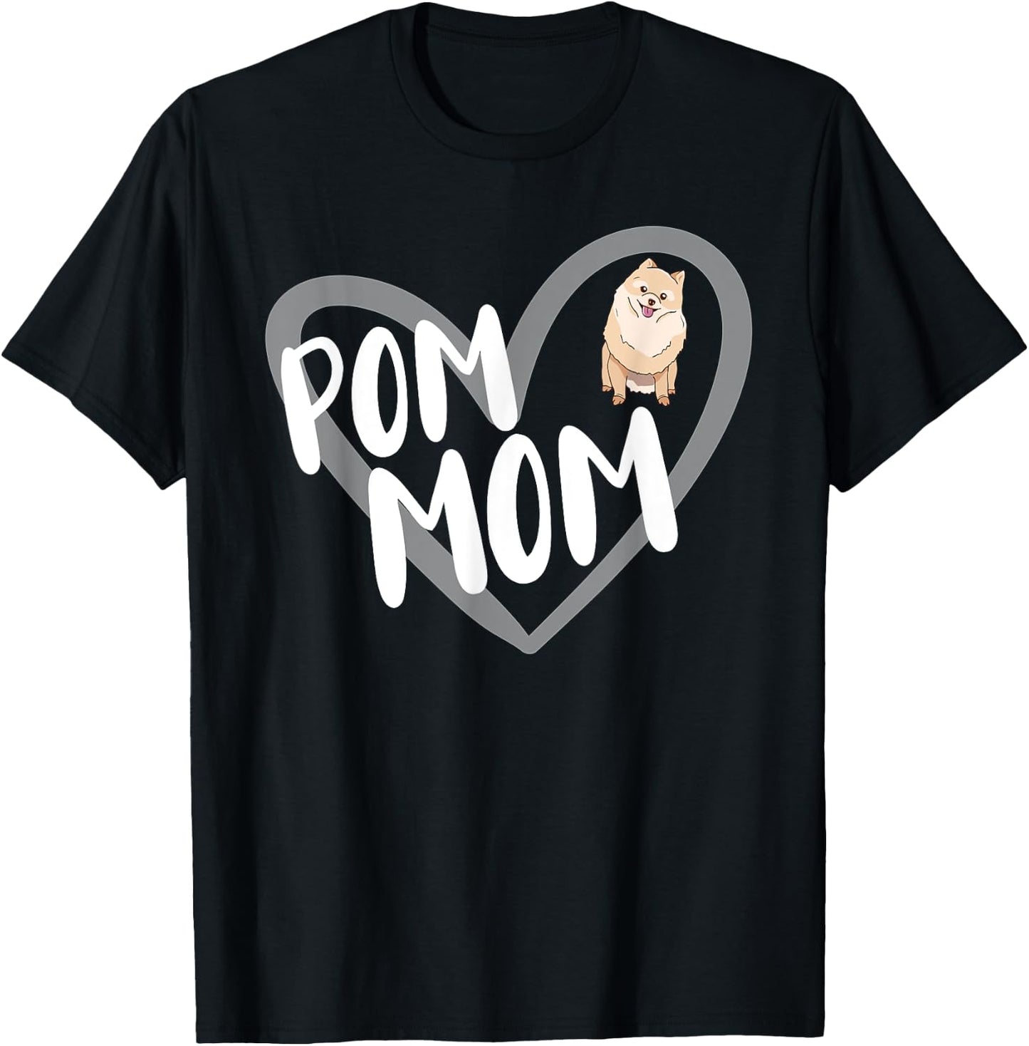 Pom Mom Heart Funny Pomeranian Owner Dog Lover T-Shirt - T-Shirt | Black