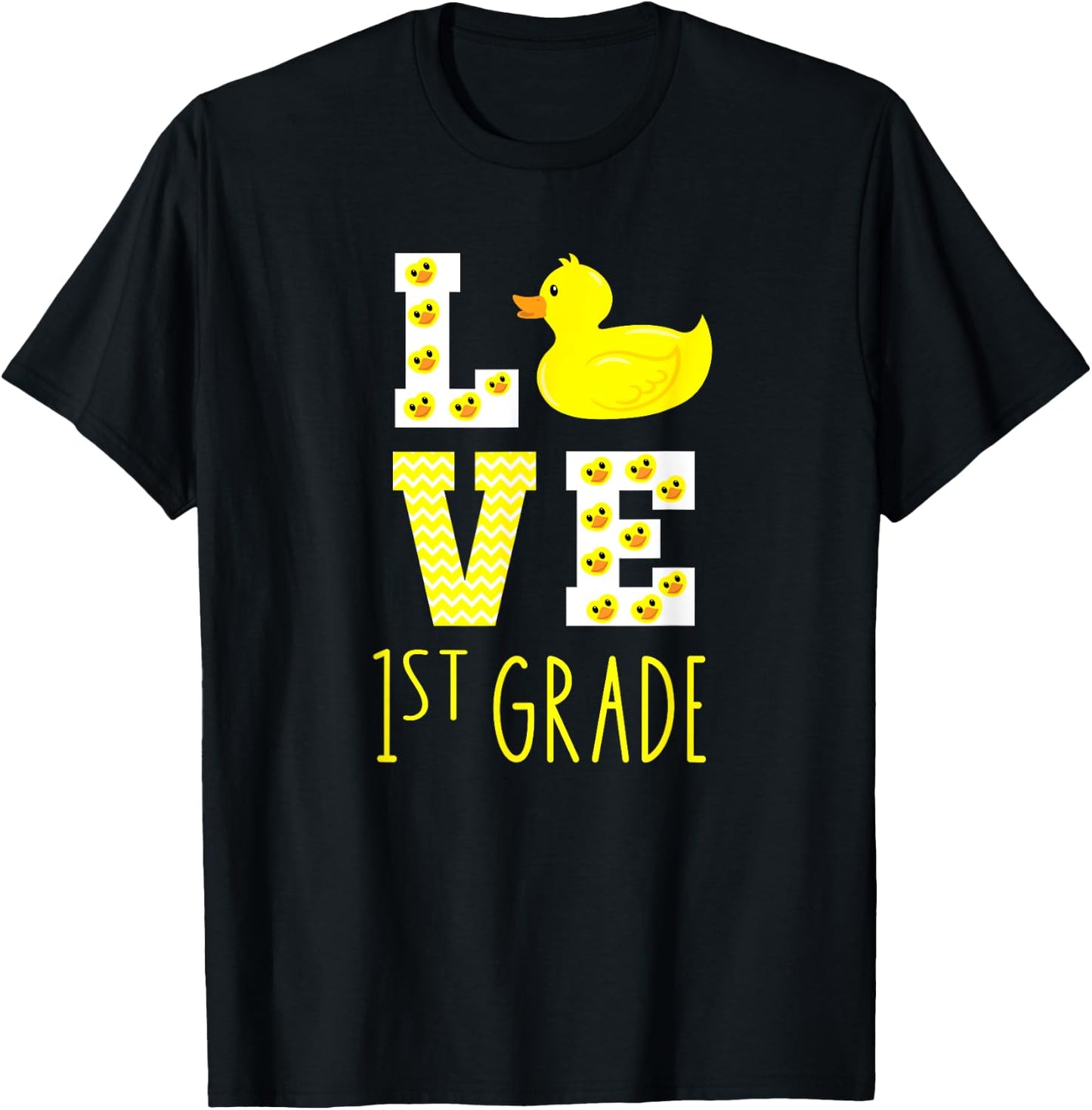 Love 1st Grade Back To School Yellow Duck 1st Grade Teacher T-Shirt - T-Shirt | Black