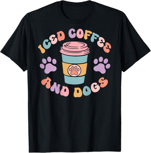 Iced Coffee And Dogs Caffeine Drinker Puppy (On Back) T-Shirt - T-Shirt | Black