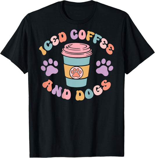 Iced Coffee And Dogs Caffeine Drinker Puppy (On Back) T-Shirt - T-Shirt | Black