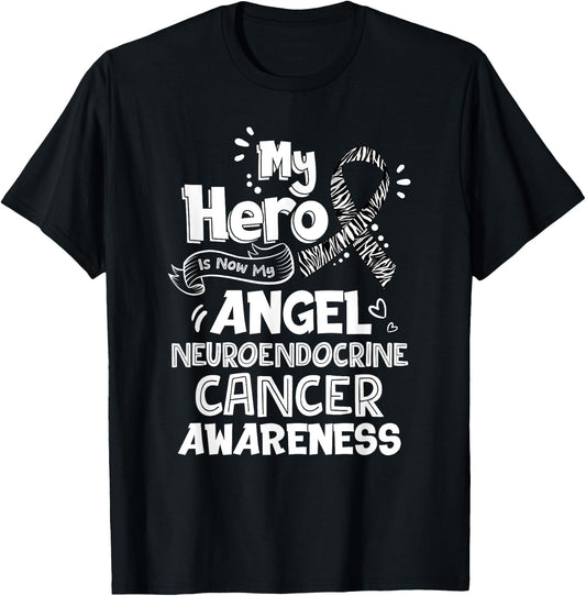 My Hero Is Now My Angel Neuroendocrine Cancer Awareness T-Shirt - T-Shirt | Black