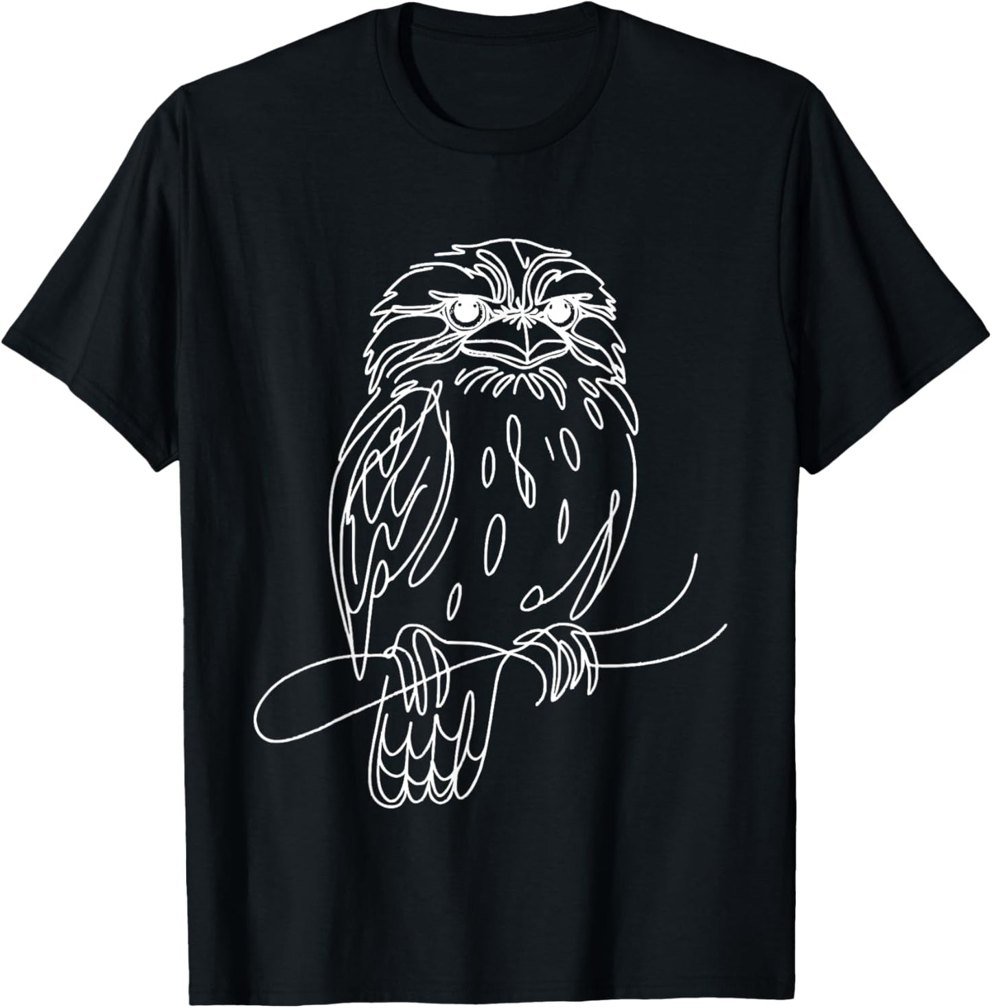 Line Art Bird & Ornithologist Tawny Frogmouth T-Shirt - T-Shirt | Black