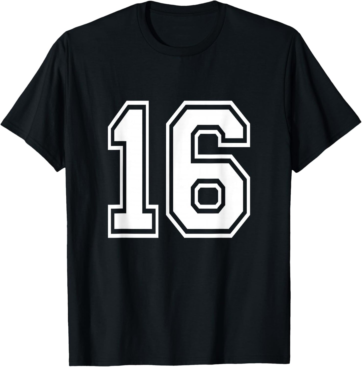 Number 16 Varsity Sports Team Jersey 16th Birthday 16 Years T-Shirt - T-Shirt | Black