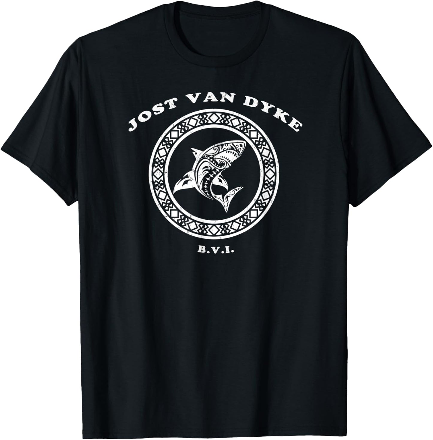 Jost Van Dyke, BVI Vintage Retro Tribal Shark Vacation T-Shirt - T-Shirt | Black