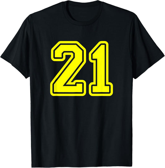 Yellow Athletic Sports Team Number #21 T-Shirt - T-Shirt | Black